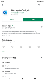 A screenshot of Microsoft Outlook searched in Google Play Store