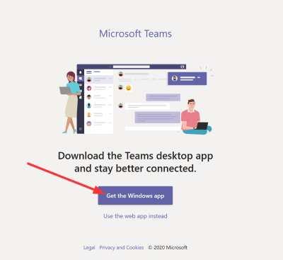 screenshot of Teams download button