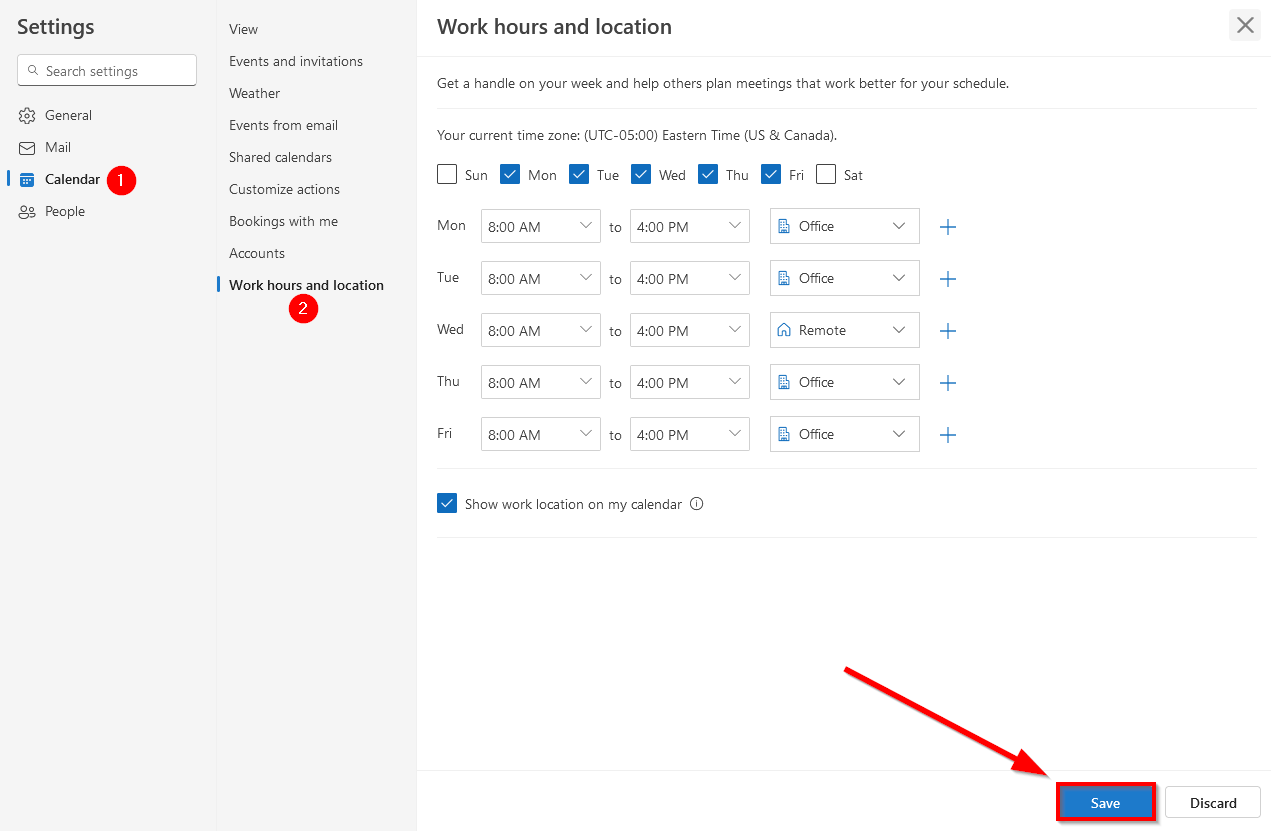 Image showing the settings menu for Outlook for the web. There are numerous options to select