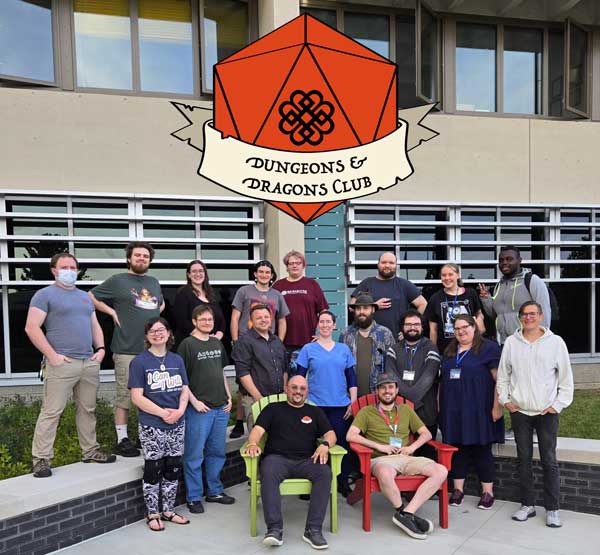 BCC Dungeons and Dragons Club group photo with logo